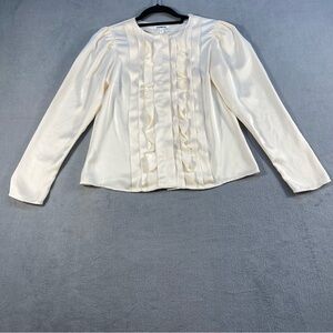 Express Women’s Ivory Ruffle Blouse, Long sleeve, round neck, size S